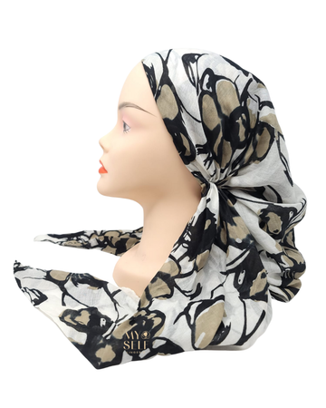 SG PR04 Black Camel Floral Adjustable Cotton Pre-Tied Bandanna myselflingerie.com